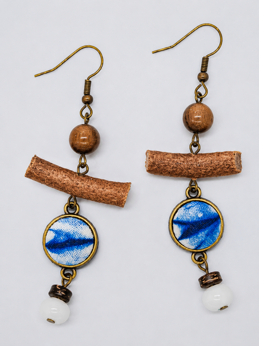 Tribal Indigo Textile Drop Earrings