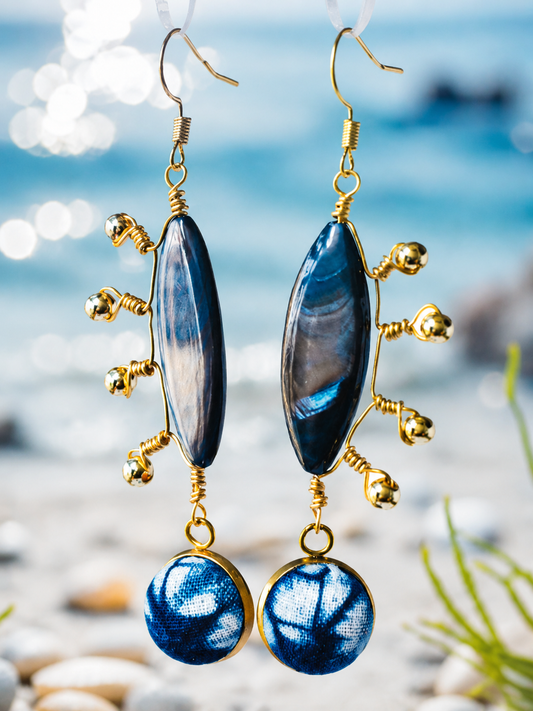 Indigo Shell Wire-Wrapped Statement Earrings