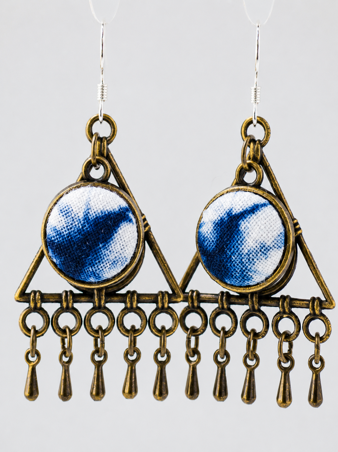 Indigo Triangle Tassel Statement Earrings