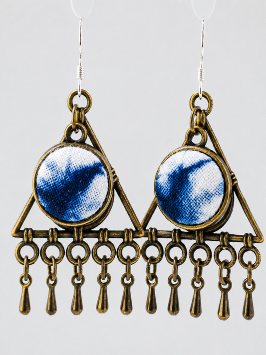 Indigo Triangle Tassel Statement Earrings