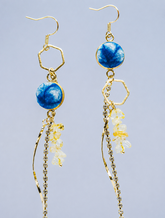 Indigo Gemstone Crystal Tassel Earrings