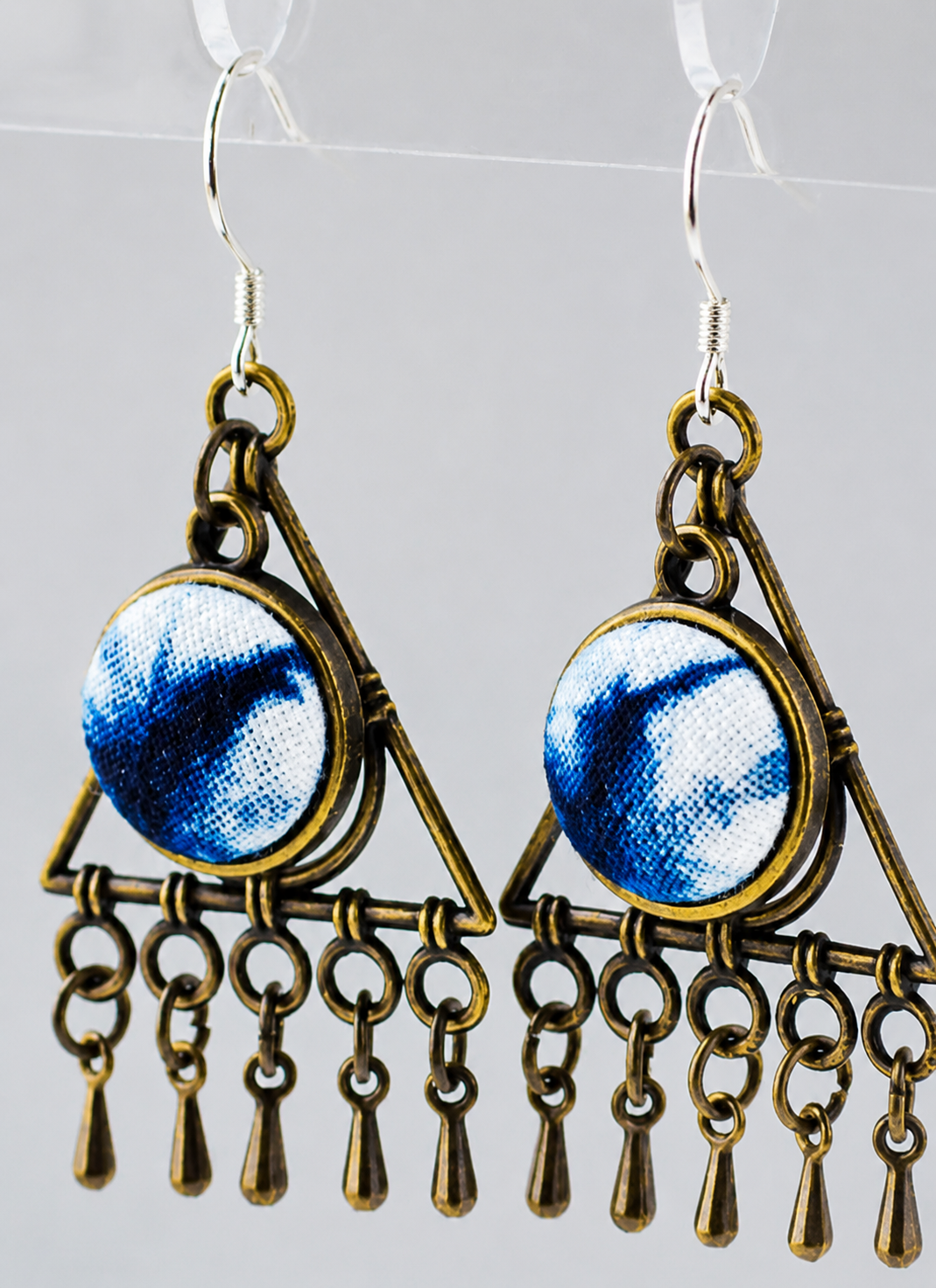 Indigo Triangle Tassel Statement Earrings