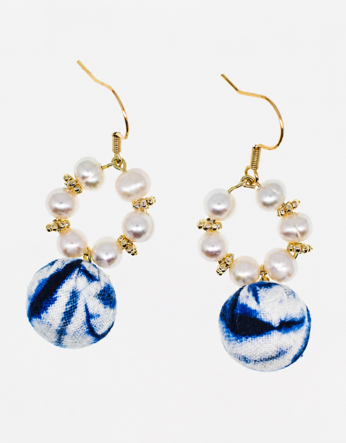 Bohemian Indigo Pearl Textile Earrings