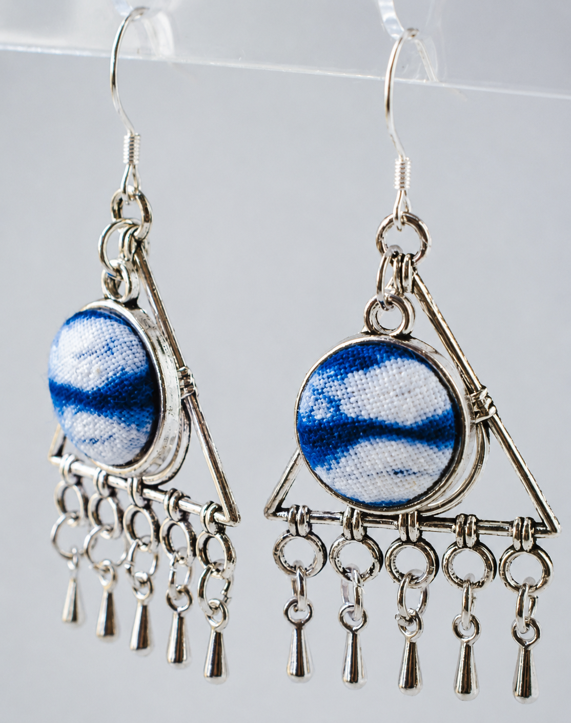 Indigo Triangle Tassel Statement Earrings