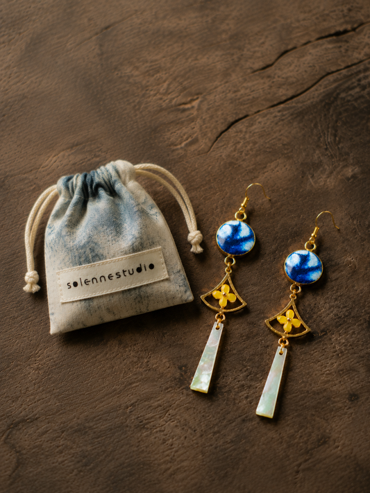Vintage Geometric Mother-of-Pearl Tassel Earrings