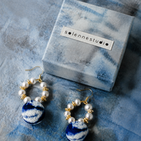 Bohemian Indigo Pearl Textile Earrings