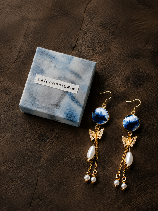 Crystal Butterfly Pearl Cascade Earrings