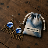 Indigo Triangle Tassel Statement Earrings