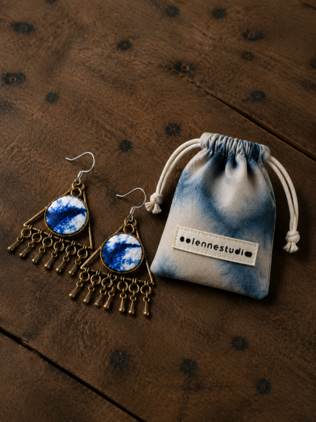 Indigo Triangle Tassel Statement Earrings