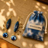 Indigo Shell Wire-Wrapped Statement Earrings