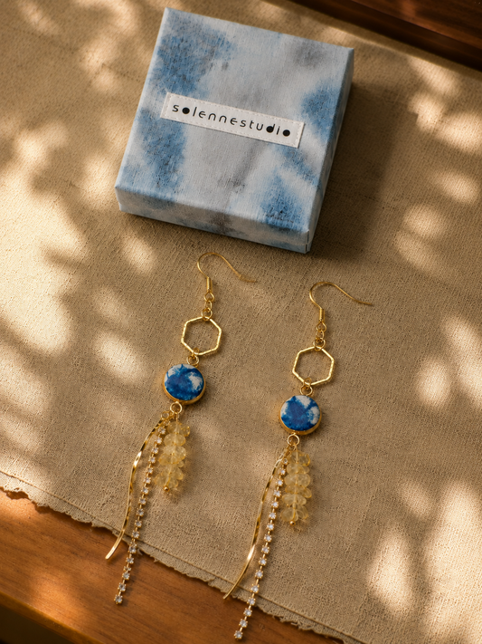 Indigo Gemstone Crystal Tassel Earrings