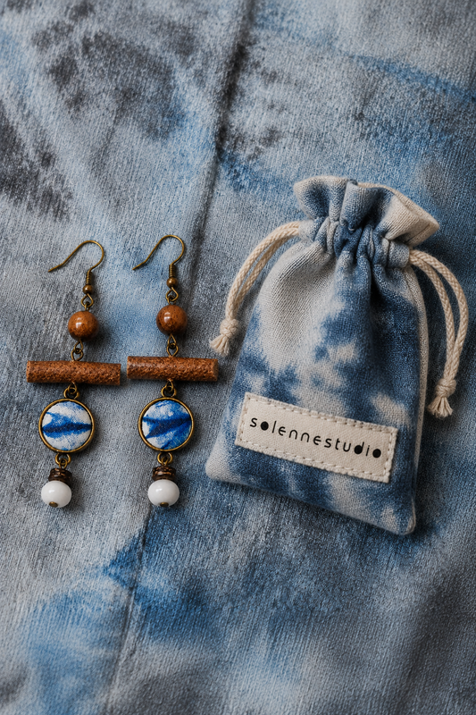 Tribal Indigo Textile Drop Earrings