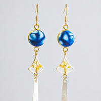 Vintage Geometric Mother-of-Pearl Tassel Earrings