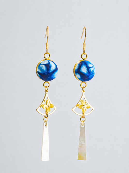 Vintage Geometric Mother-of-Pearl Tassel Earrings
