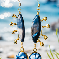 Indigo Shell Wire-Wrapped Statement Earrings