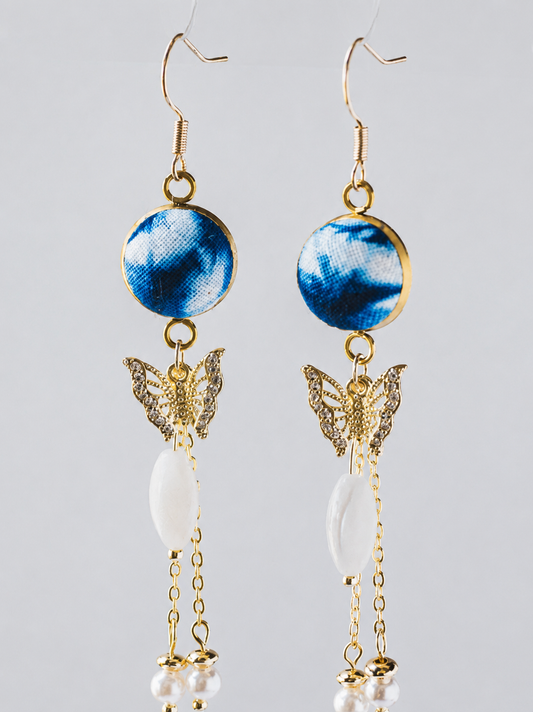 Crystal Butterfly Pearl Cascade Earrings