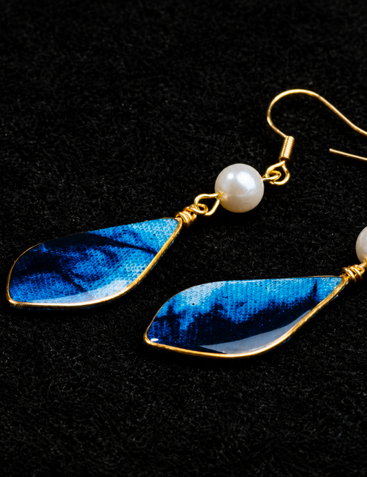 Indigo Pearl Gold-Trim Drop Earrings