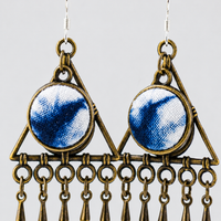 Indigo Triangle Tassel Statement Earrings