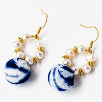 Bohemian Indigo Pearl Textile Earrings