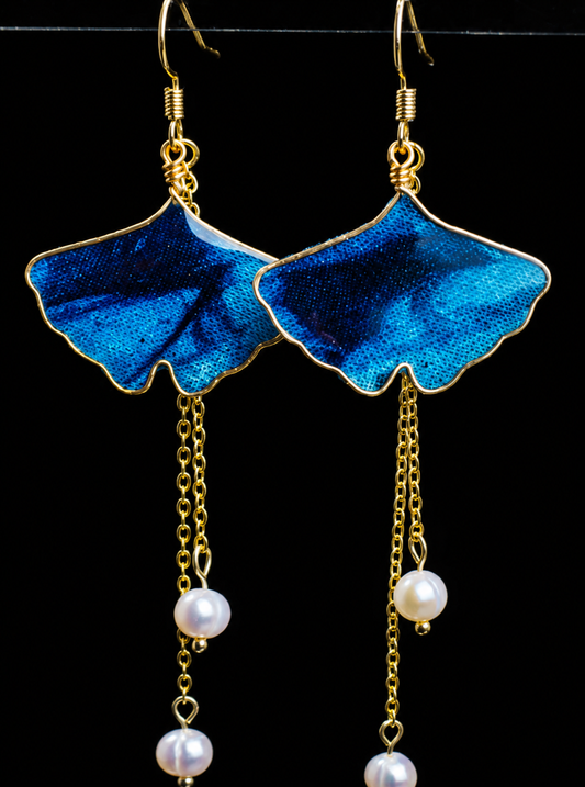 Indigo Ginkgo Leaf Statement Earrings