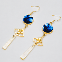 Vintage Geometric Mother-of-Pearl Tassel Earrings
