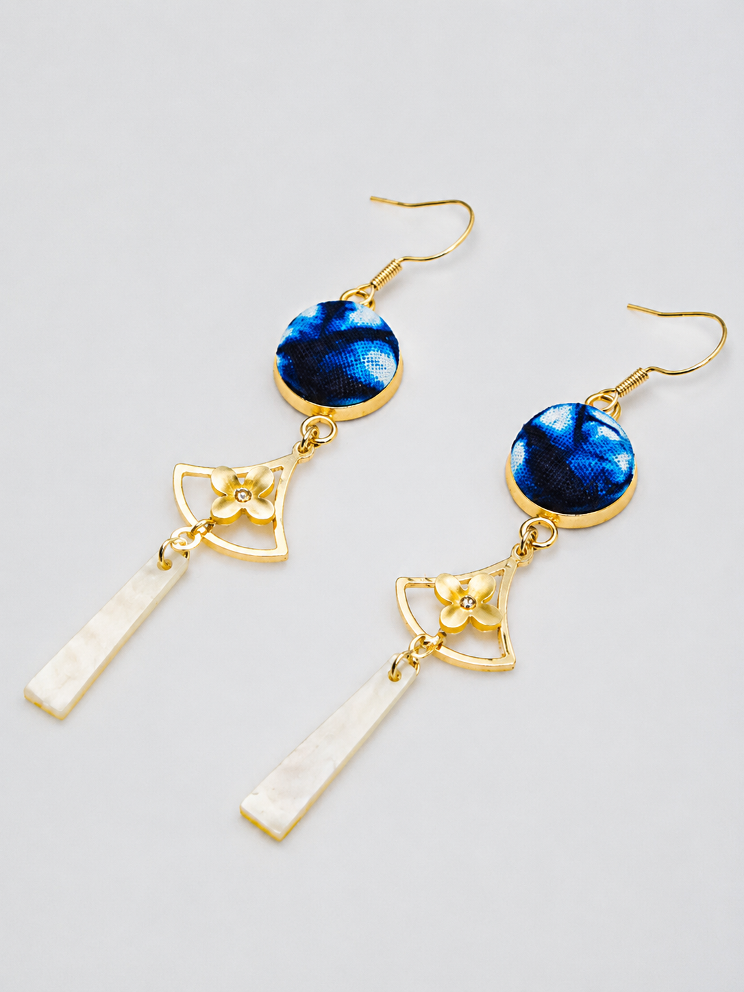 Vintage Geometric Mother-of-Pearl Tassel Earrings