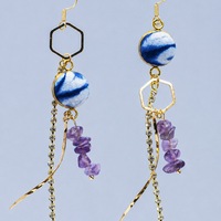 Indigo Gemstone Crystal Tassel Earrings