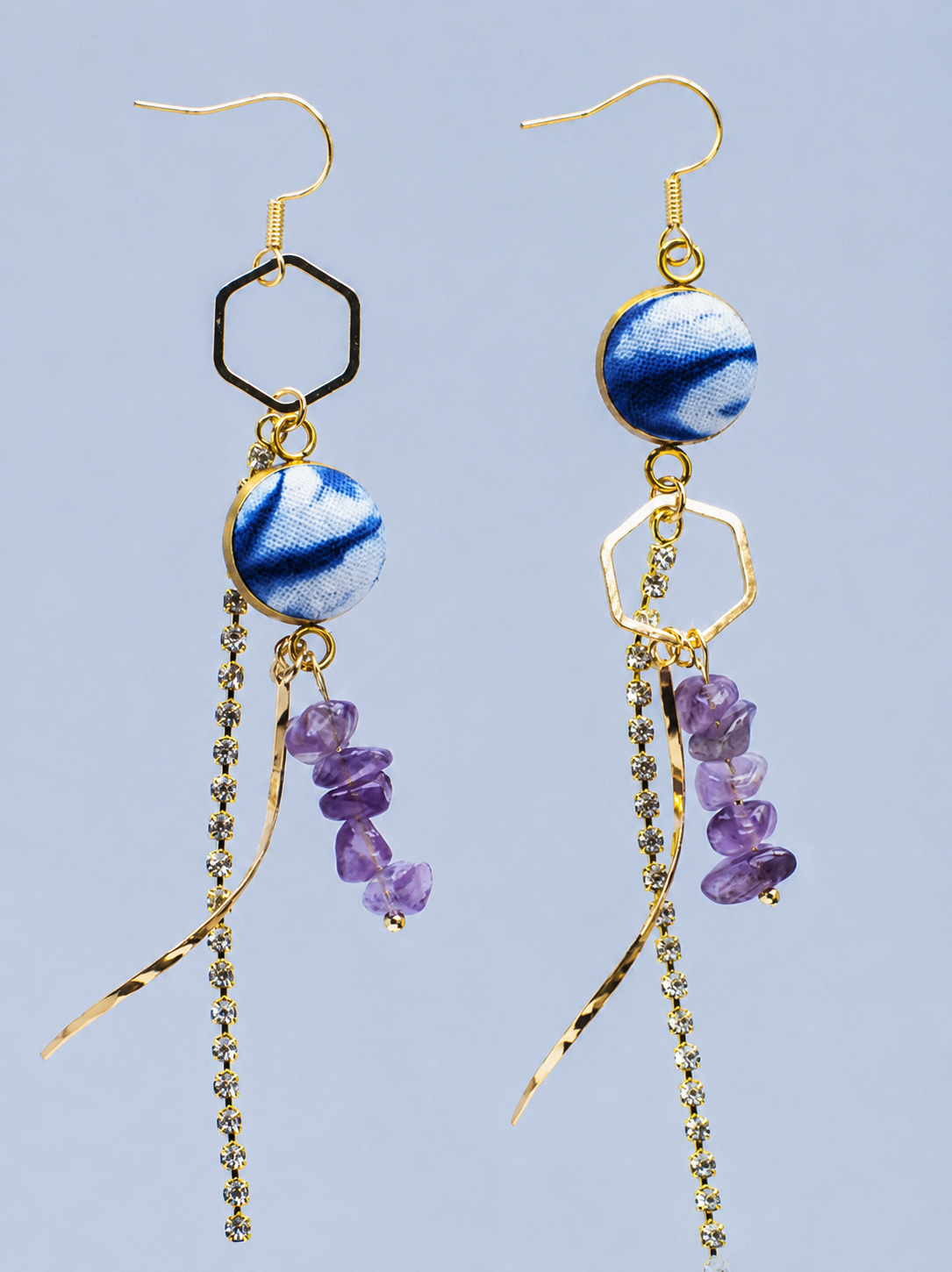 Indigo Gemstone Crystal Tassel Earrings