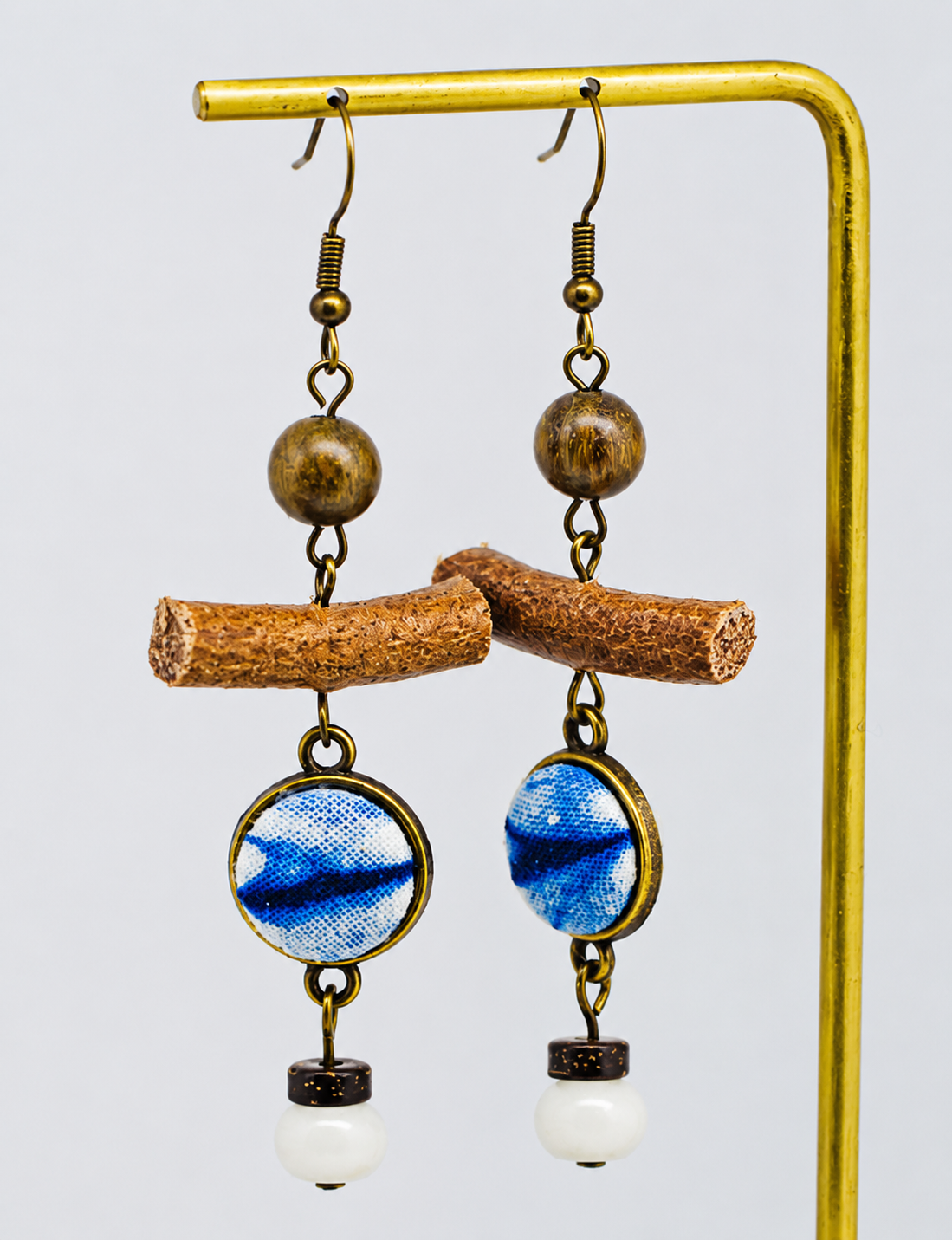 Tribal Indigo Textile Drop Earrings