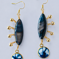 Indigo Shell Wire-Wrapped Statement Earrings