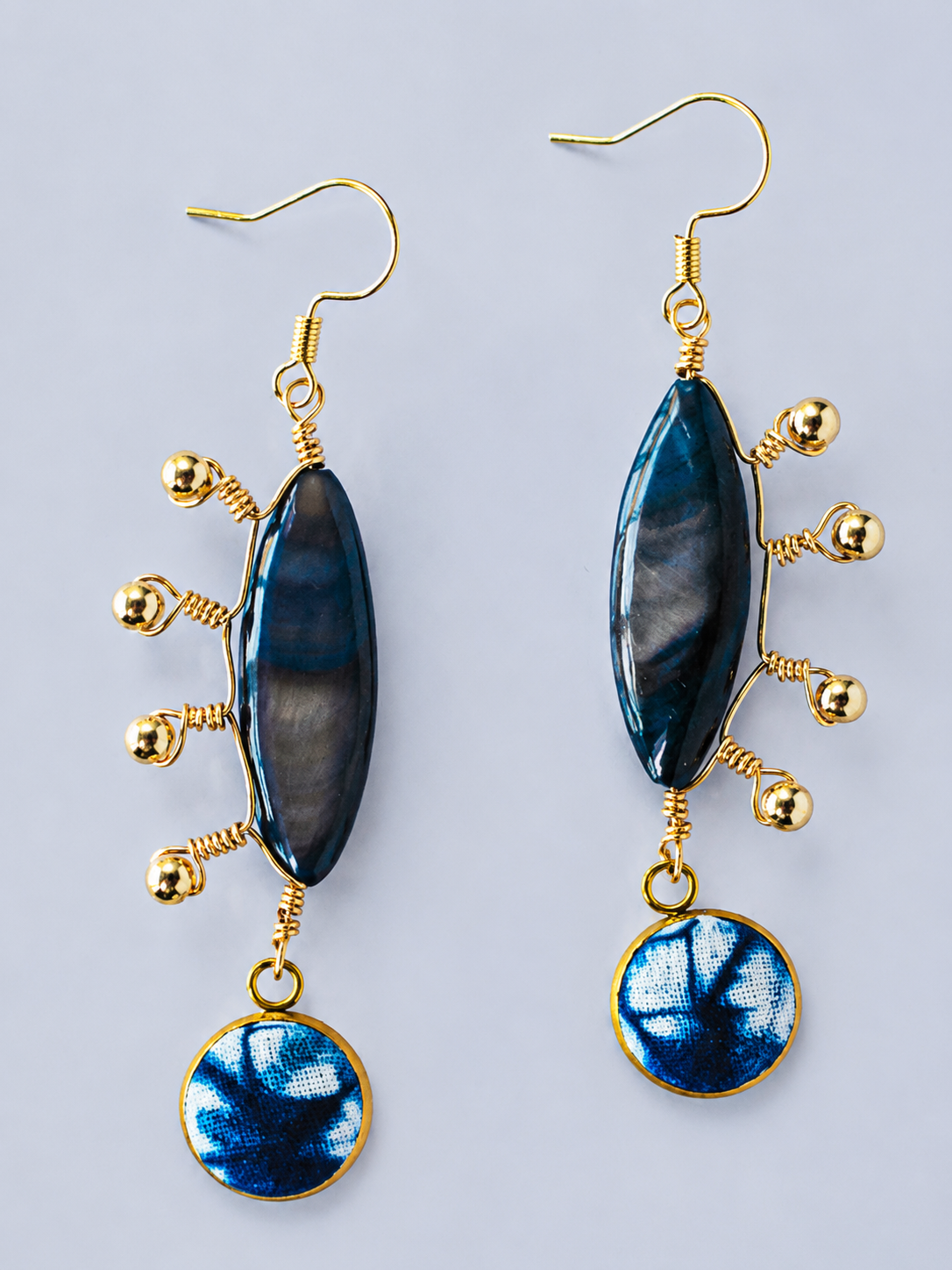 Indigo Shell Wire-Wrapped Statement Earrings