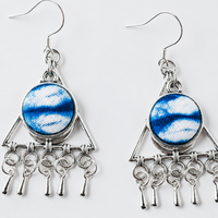 Indigo Triangle Tassel Statement Earrings