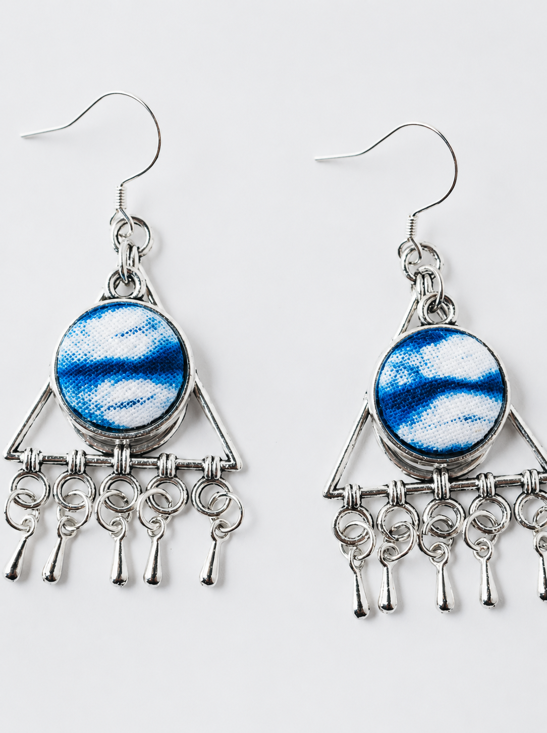 Indigo Triangle Tassel Statement Earrings