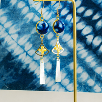Vintage Geometric Mother-of-Pearl Tassel Earrings