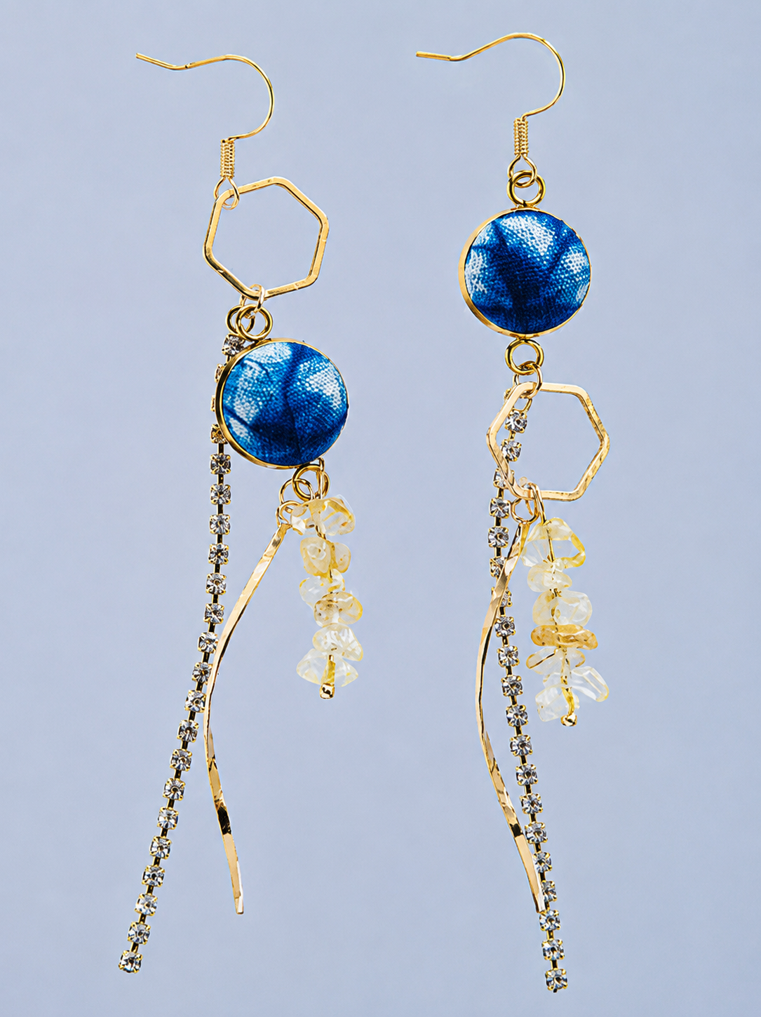 Indigo Gemstone Crystal Tassel Earrings