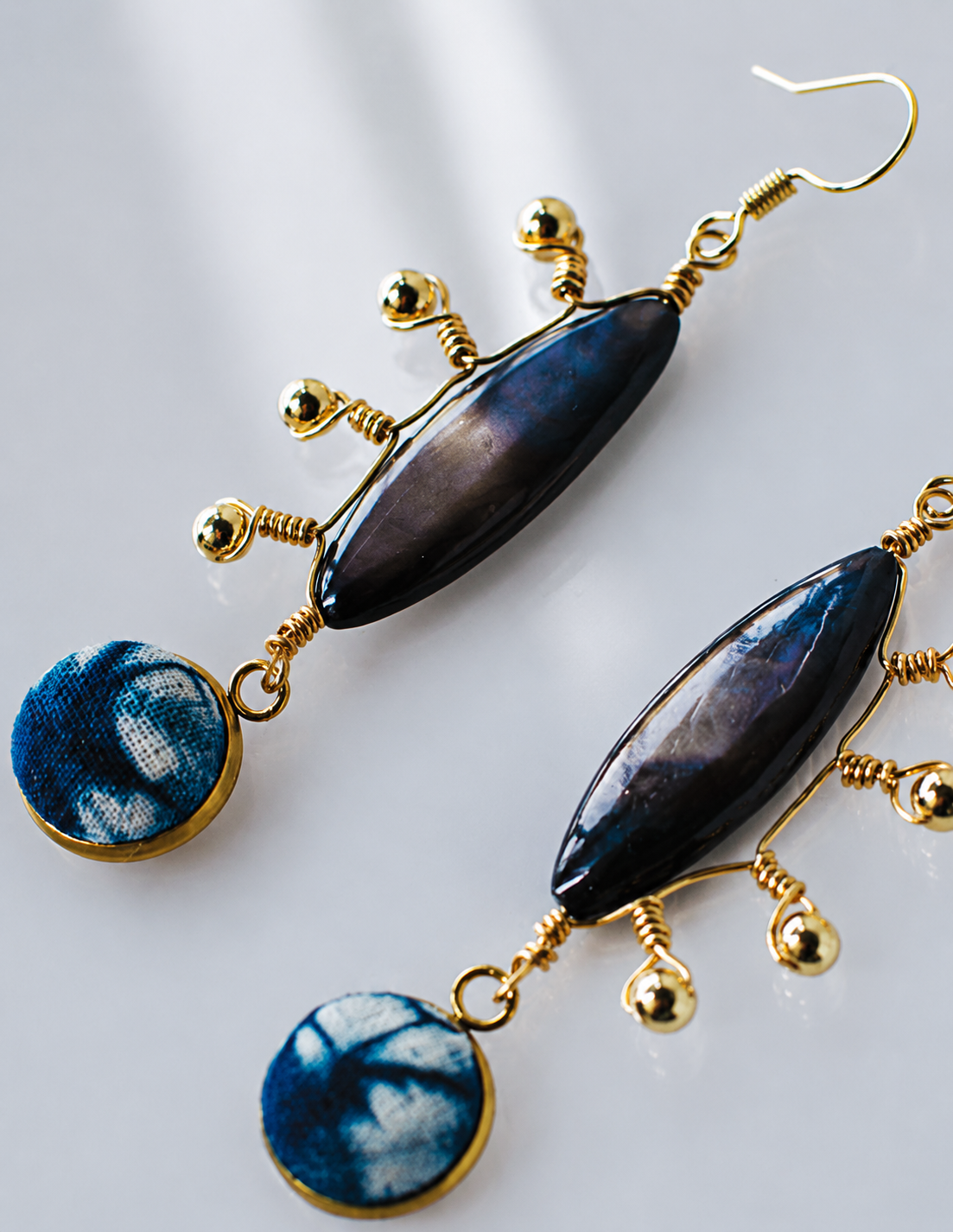 Indigo Shell Wire-Wrapped Statement Earrings