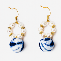Bohemian Indigo Pearl Textile Earrings
