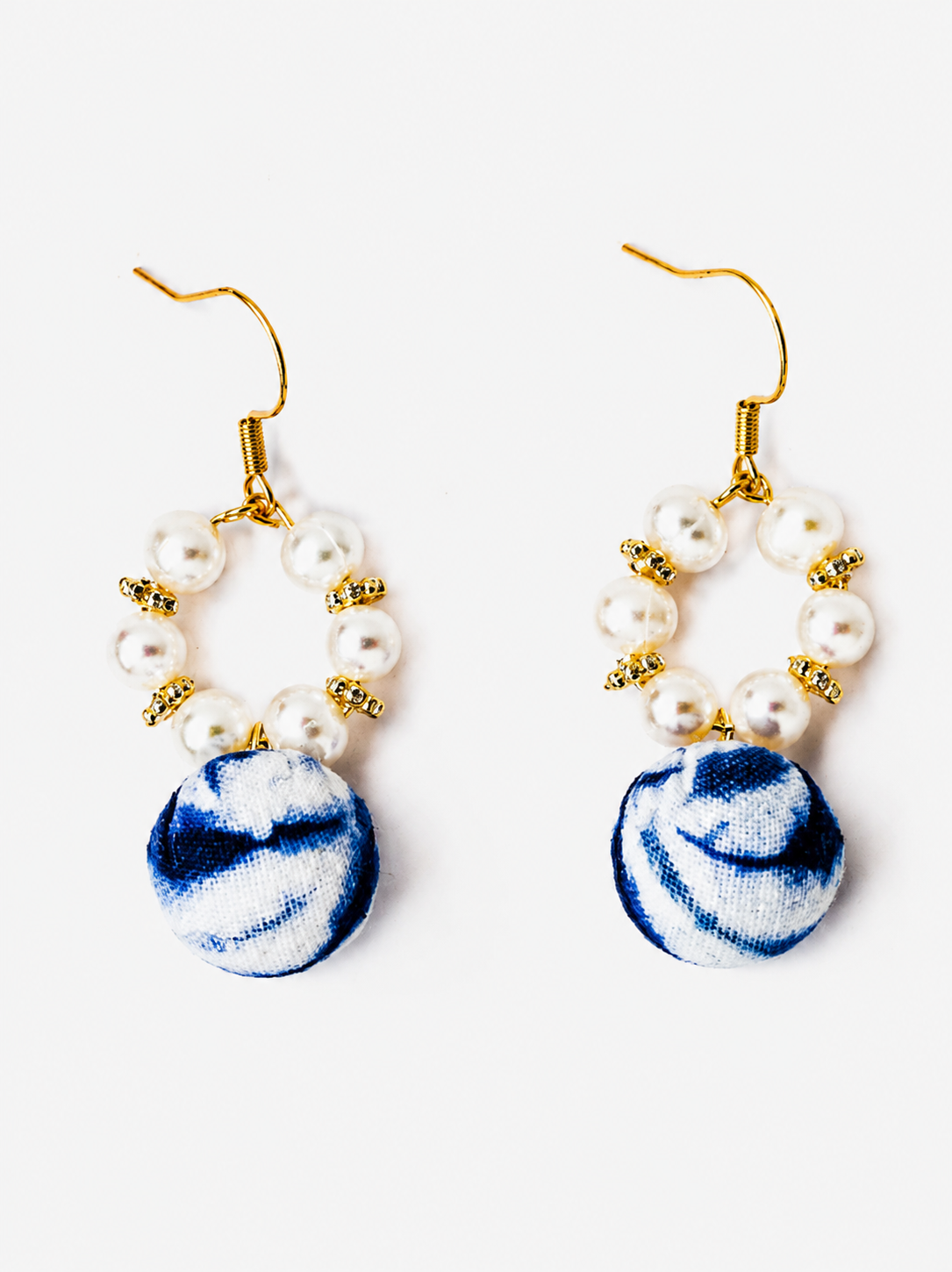 Bohemian Indigo Pearl Textile Earrings