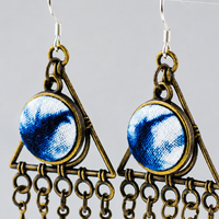 Indigo Triangle Tassel Statement Earrings
