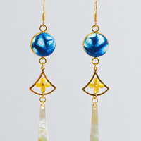 Vintage Geometric Mother-of-Pearl Tassel Earrings