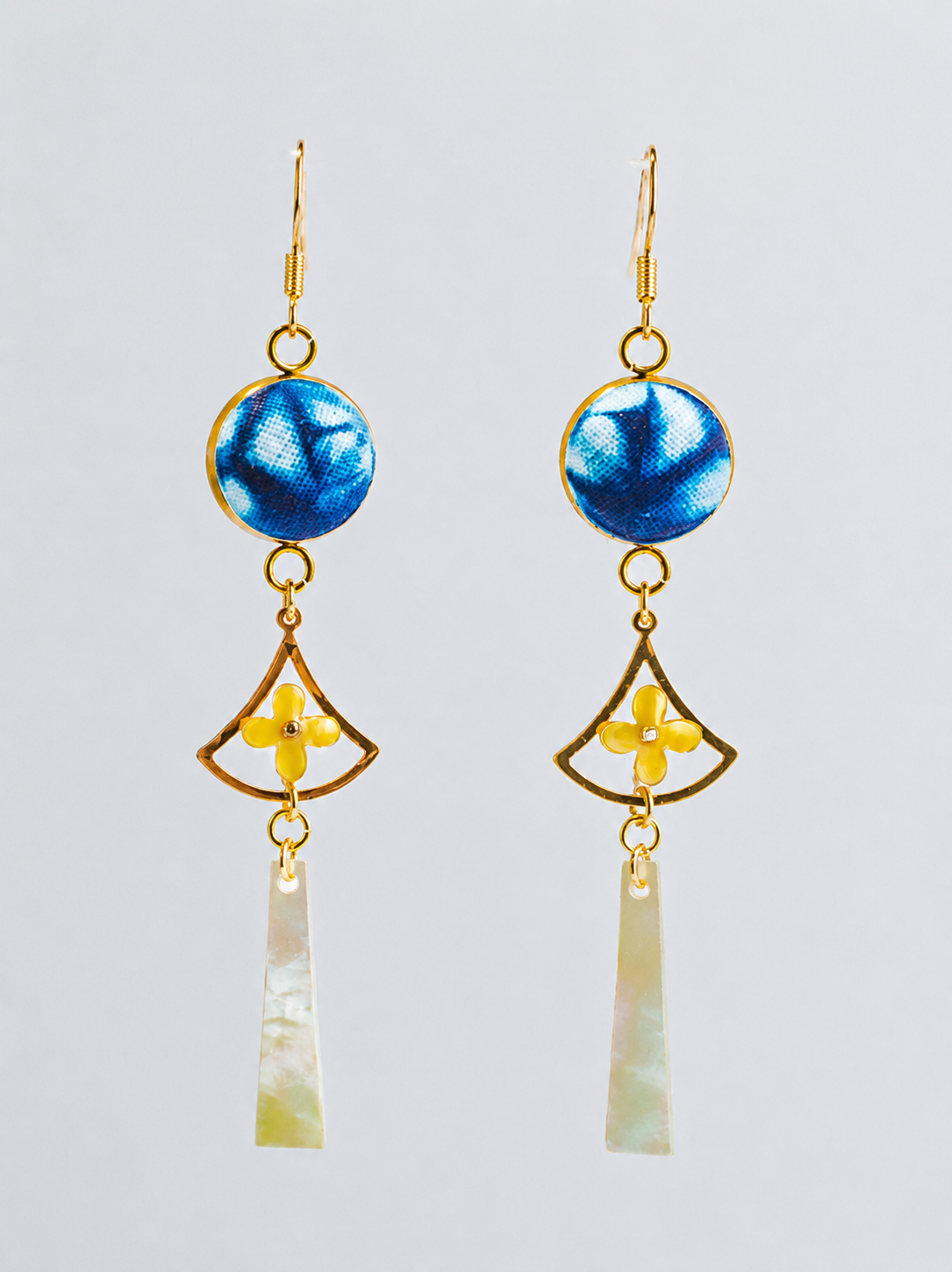 Vintage Geometric Mother-of-Pearl Tassel Earrings