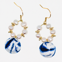 Bohemian Indigo Pearl Textile Earrings