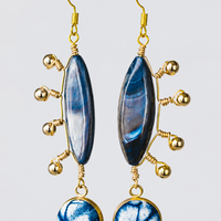 Indigo Shell Wire-Wrapped Statement Earrings