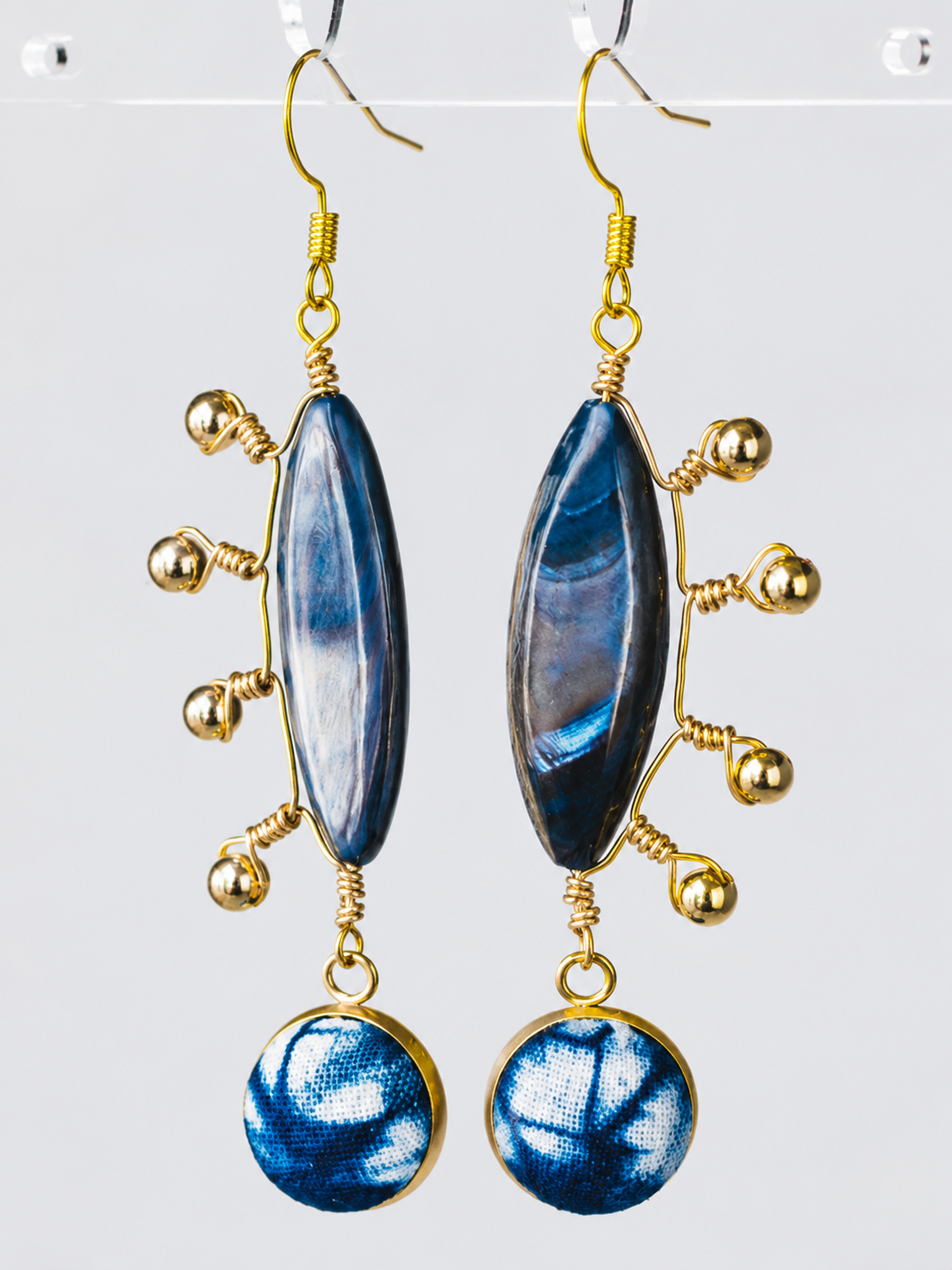 Indigo Shell Wire-Wrapped Statement Earrings
