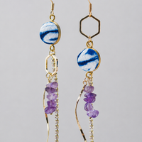 Indigo Gemstone Crystal Tassel Earrings