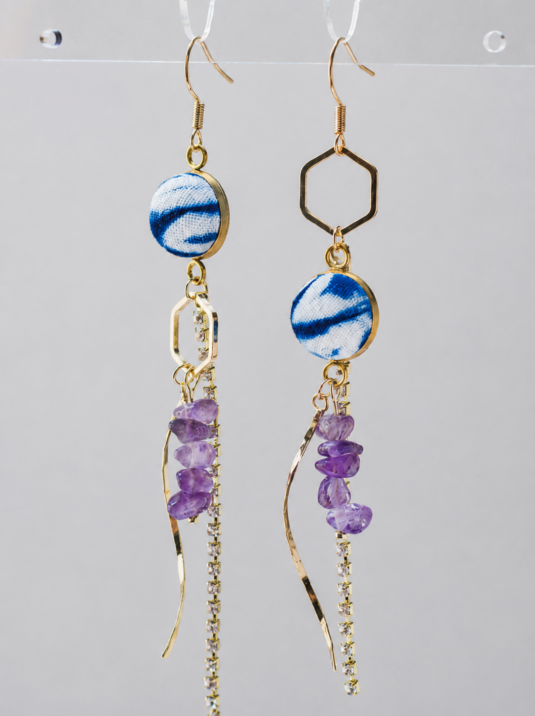 Indigo Gemstone Crystal Tassel Earrings