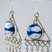 Indigo Triangle Tassel Statement Earrings