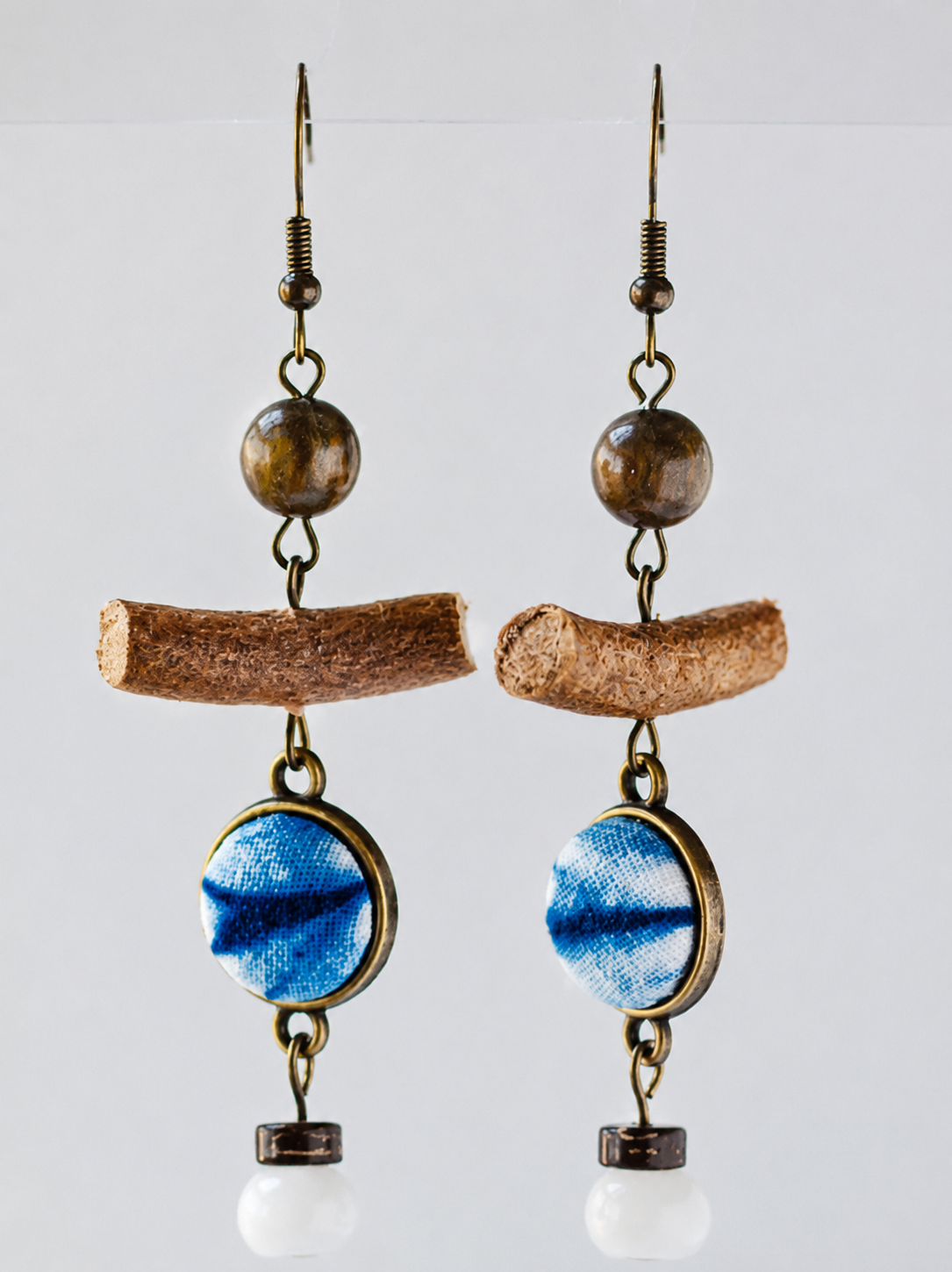 Tribal Indigo Textile Drop Earrings