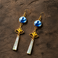 Vintage Geometric Mother-of-Pearl Tassel Earrings