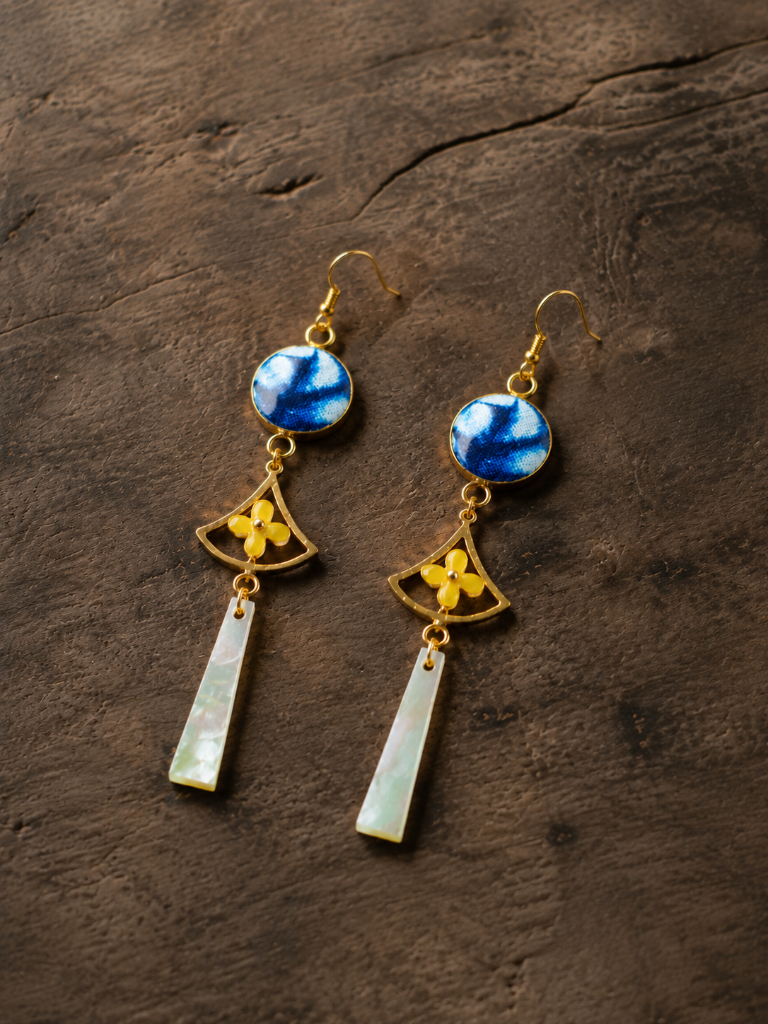 Vintage Geometric Mother-of-Pearl Tassel Earrings